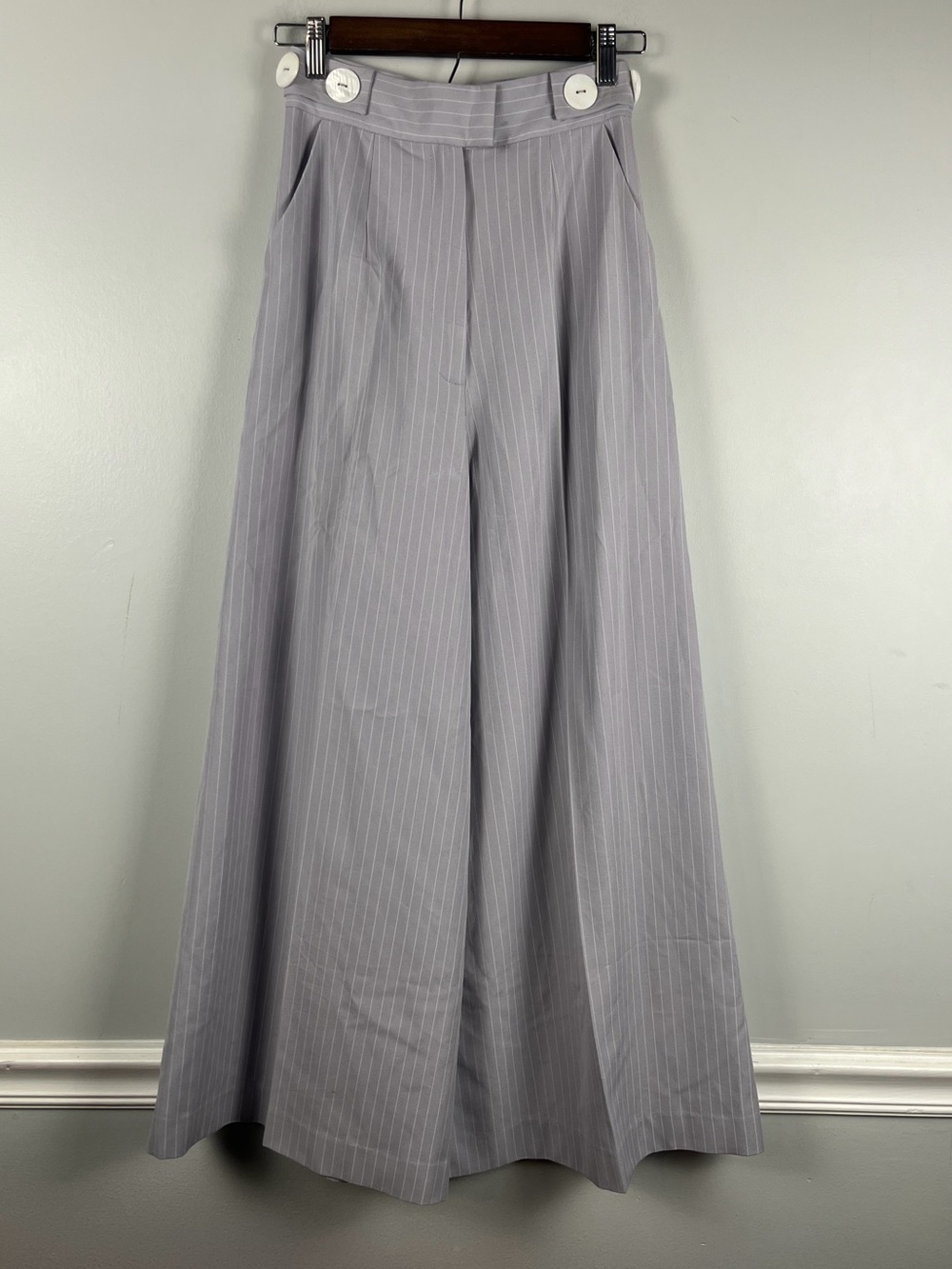Keepsake purple pinstripe super wide leg trouser pants size XS